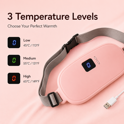 GACTRON Period Cramp Massager Belt – Cordless Rechargeable Heating Pad with 3 Heat Levels & 4 Massage Modes | Portable Period Pain Relief Massager for Cramps, Back & Belly | Adjustable Belt for Women & Girls