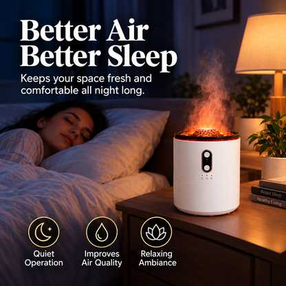 GACTRON Volcano Humidifier with LED Flame Effect | Cool Mist Aroma Diffuser for Home, Office & Bedroom | Silent Operation, Auto Shut-Off & Night Light Function
