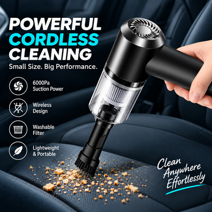 GACTRON 3-in-1 Portable Car Vacuum Cleaner with Blower, USB Rechargeable, Black, Wireless Handheld Mini Design, Strong Suction, Washable HEPA Filter for Car, Home, Travel