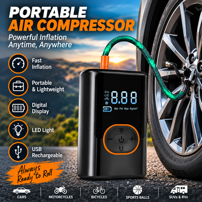 GACTRON Tyre Inflator with 150 PSI Pressure, 4000 mAh Battery, Digital Display, Pressure Detection, Air Pump Compressor for Cars, Bikes, Bicycles & Balls(Black)