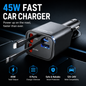 GACTRON Retractable Car Charger, 69W Super Fast Car Charger with Cables, Type C & USB-A Ports, USB-C & L Retractable Cables (80cm),Compatible with iPhones,iPad, & Type C Android Phones
