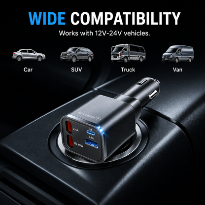 GACTRON Retractable Car Charger, 69W Super Fast Car Charger with Cables, Type C & USB-A Ports, USB-C & L Retractable Cables (80cm),Compatible with iPhones,iPad, & Type C Android Phones