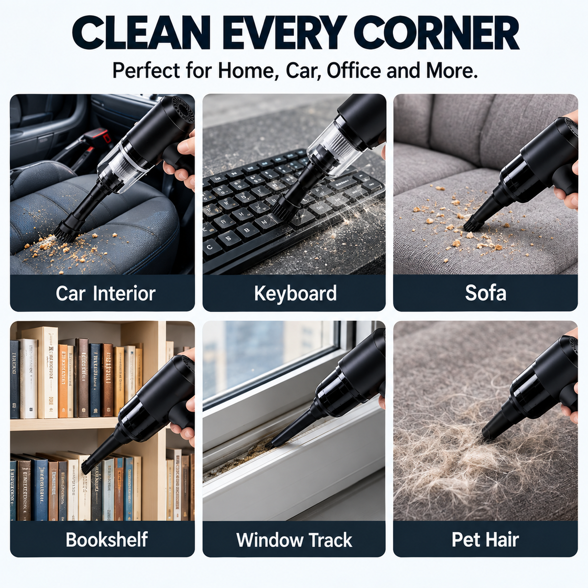 GACTRON 3-in-1 Portable Car Vacuum Cleaner with Blower, USB Rechargeable, Black, Wireless Handheld Mini Design, Strong Suction, Washable HEPA Filter for Car, Home, Travel