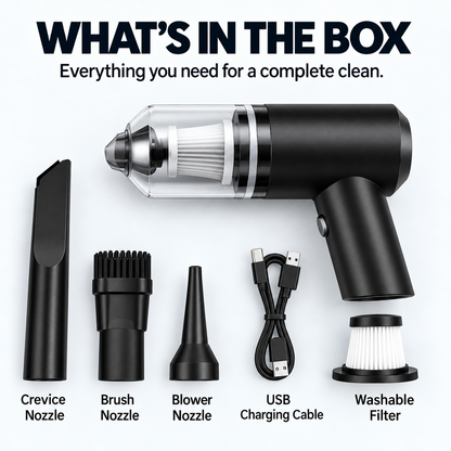 GACTRON 3-in-1 Portable Car Vacuum Cleaner with Blower, USB Rechargeable, Black, Wireless Handheld Mini Design, Strong Suction, Washable HEPA Filter for Car, Home, Travel