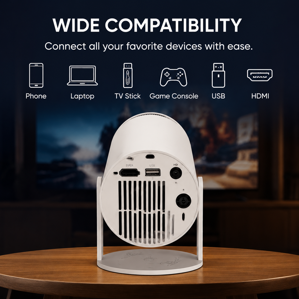 GACTRON Portable Mini Projector, 4K 1080P Full HD Projector, Support Video Projector, WiFi 5G BT 5.0, Cinema Projector 180° Can Be Rotated, Android 11, Compatible with TV Stick