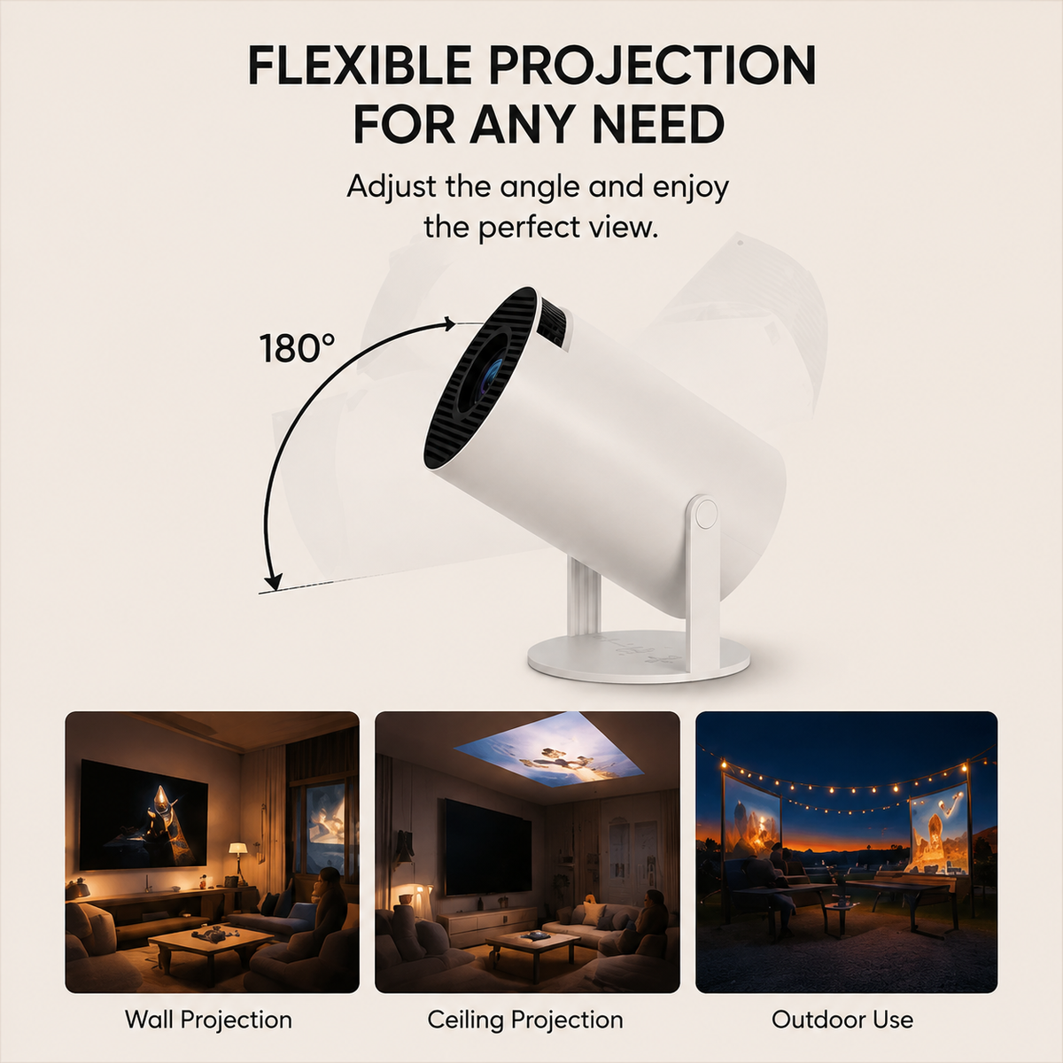 GACTRON Portable Mini Projector, 4K 1080P Full HD Projector, Support Video Projector, WiFi 5G BT 5.0, Cinema Projector 180° Can Be Rotated, Android 11, Compatible with TV Stick