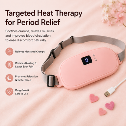 GACTRON Period Cramp Massager Belt – Cordless Rechargeable Heating Pad with 3 Heat Levels & 4 Massage Modes | Portable Period Pain Relief Massager for Cramps, Back & Belly | Adjustable Belt for Women & Girls