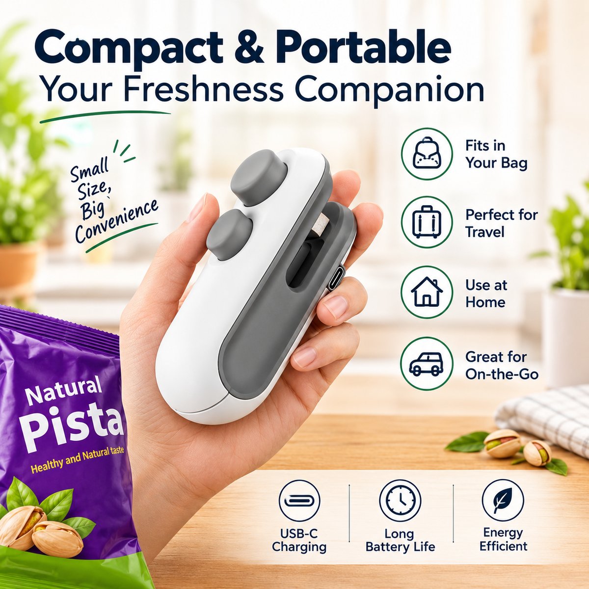 GACTRON Portable Mini Sealing Machine,Handheld Packet Sealer for Food, Snacks, Chips, Fresh Storage, Plastic Bags Sealing Machine