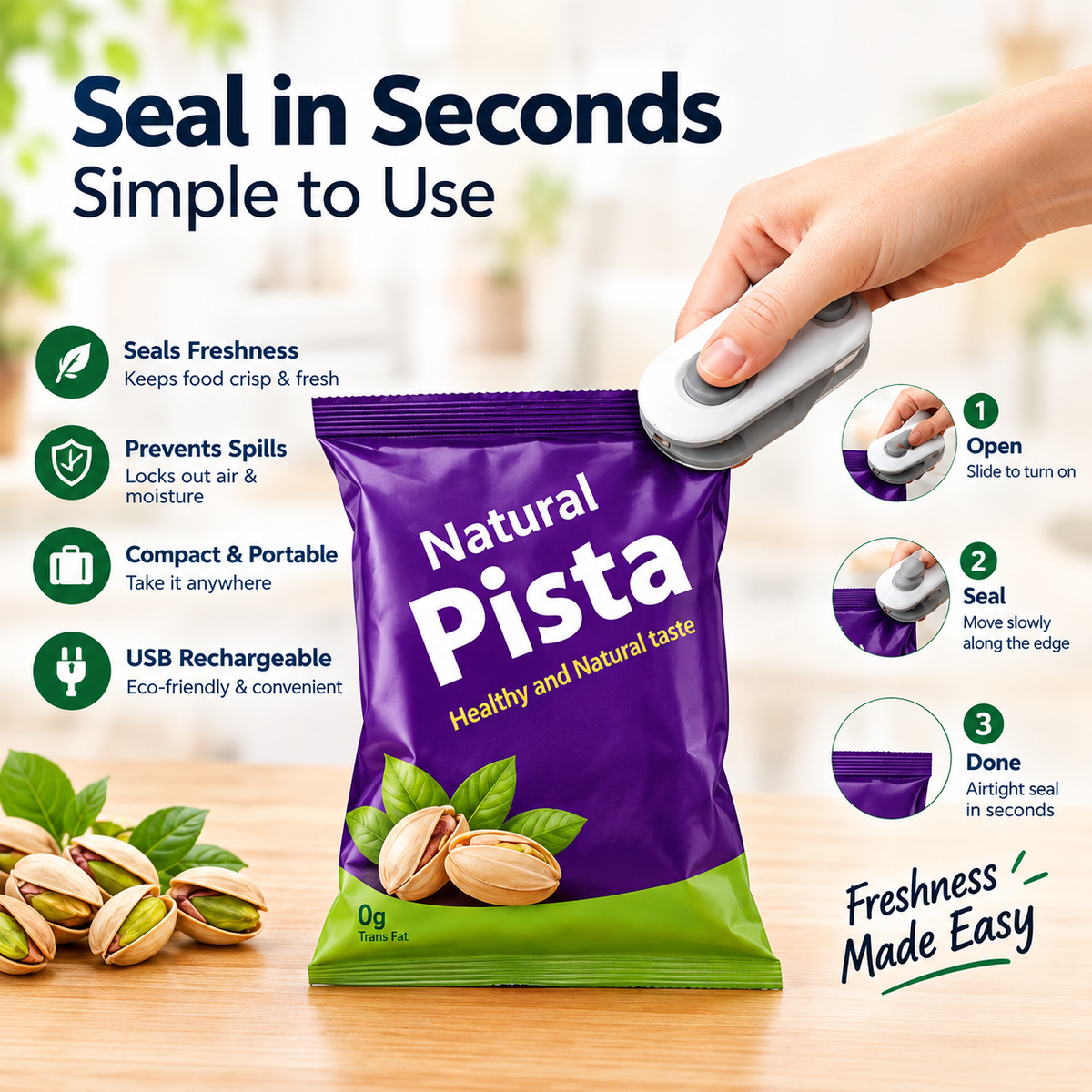 GACTRON Portable Mini Sealing Machine,Handheld Packet Sealer for Food, Snacks, Chips, Fresh Storage, Plastic Bags Sealing Machine