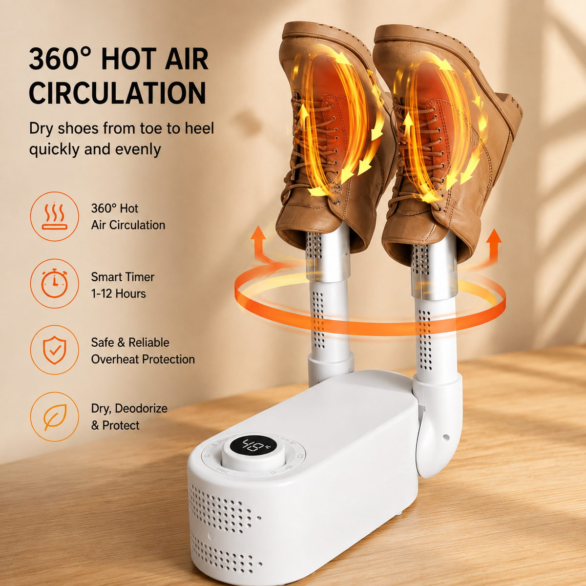 GACTRON Electric Shoe Dryer & Boot Dryer | Portable Shoe Drying Machine with Adjustable Timer & Constant Temperature | Fast Drying Deodorizer for Shoes, Boots, Sneakers, Gloves & Socks