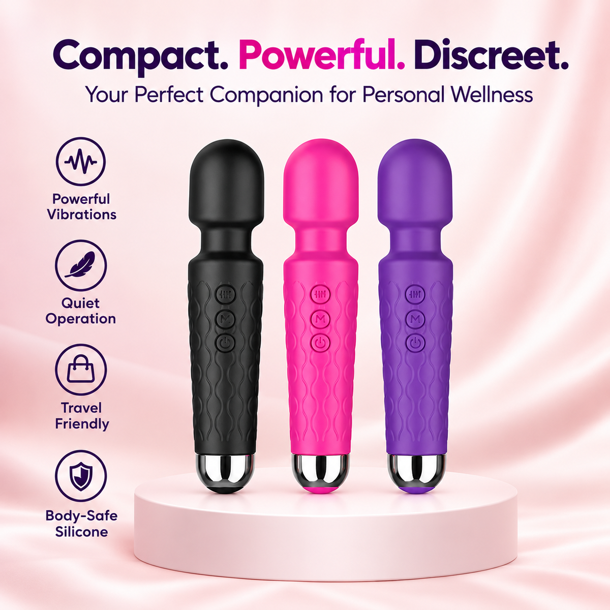 GACTRON Full Body Massager for Women & Men, Rechargeable Wireless Massager Machine for Pain Relief, Handheld Massager with Medical Grade Silicone, 8 Speeds, 20 Modes